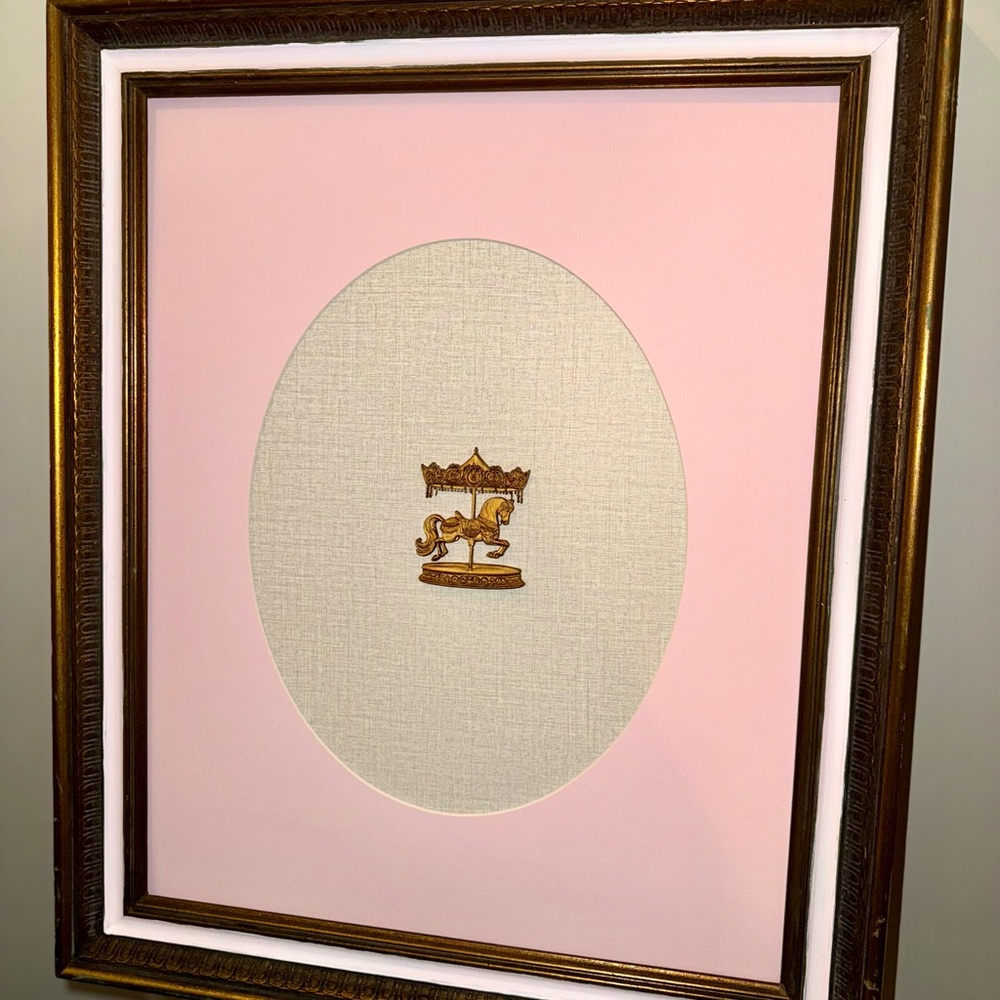 18x22 Pink and Gold Carousel Framed Wall Art